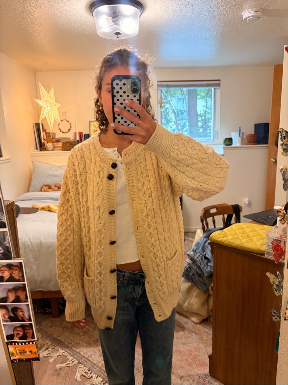 100% Irish Wool Cable Knit Button-Up Cardigan Sweater